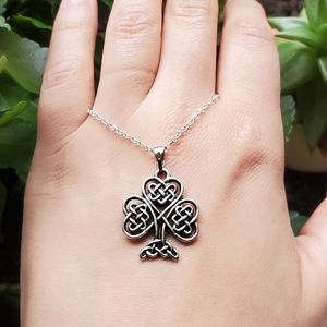 New Silver Celtic Knot Clover Tree of Life Necklace